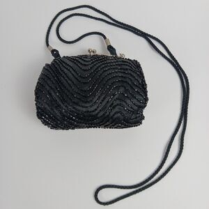 Indeed Vintage Purse 90’s Black Beaded Satin Convertible Mini Purse Glam
